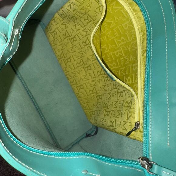 LAMARTHE 💙 Aqua/Teal Leather Tote Bag, Zipper Closure - Picture 7 of 11